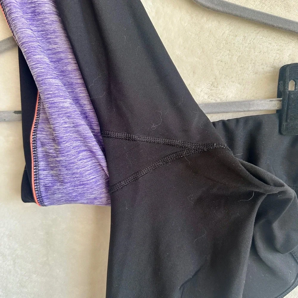 RBX Active Capri‎ Leggings Size M Purple Heathered Black Colorblock Mesh Pants